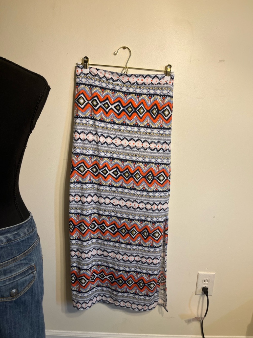 Skies are Blue Boho Printed Maxi Skirt in Orange and Blue